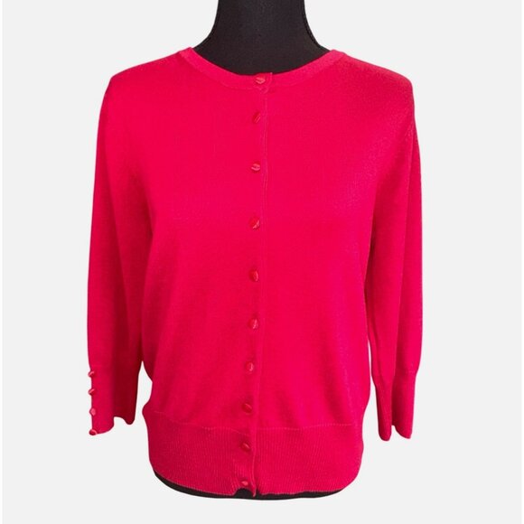 NWT Grace The Perfect Fit Red Bugtton Cardigan Sweater L City Preppy Academic - Picture 1 of 10